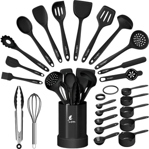 Maracas Isıya Dayanıklı Yanmaz Yapışmaz Silikon Spatula Seti 25 Parça Siyah