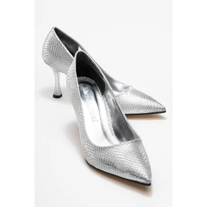 Kadın Stiletto Ayakkabı Gümüş Yılan Sim