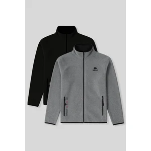 Standart Kalıp Dik Yaka 2li Paket Siyah-Gri Melanj Erkek Polar Sweatshirt - 87992