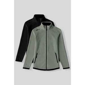 Rahat Form Dik Yaka 2li Paket Siyah-Çağla Kadın Polar Sweatshirt - 97173