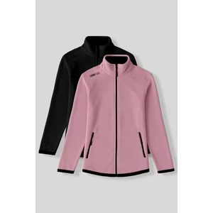 Rahat Form Dik Yaka 2li Paket Siyah-Gül Kurusu Kadın Polar Sweatshirt - 97173