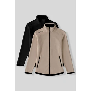 Rahat Form Dik Yaka 2li Paket Siyah-Koyu Bej Kadın Polar Sweatshirt - 97173