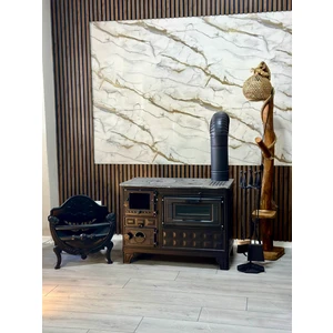 Kuzine Soba - Eko Döküm Tuğlalı - Döküm Soba - CAMLI