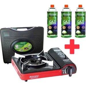 Portatif Kamp Ocağı Kırmızı CK-505 + 3 Orcamp 227 Gram Gaz Kartuşu