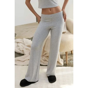 Kadın Elastik Bel Yumuşak Dokulu Örme Pantolon Açık Gri