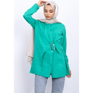 Yeşil Yanı Tokalı Poplin Tunik