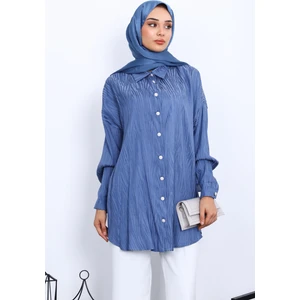 Indigo Jakarlı Düğmeli Gömlek