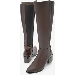 Kadın Fermuarlı Günlük Klasik Topuklu Çizme Aret Kahve