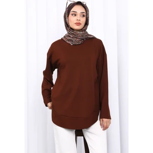 İmaj Butik Kahverengi Bisiklet Yaka Modal Sweat