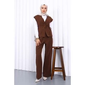 Kahverengi Yelek Pantolon Ikili Takım