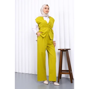 Yağ Yeşili Yelek Pantolon Ikili Takım