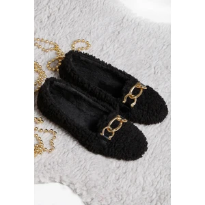 Renkli Butik Peluş Tüylü Zincirli Kadın Ev Ayakkabısı Babet