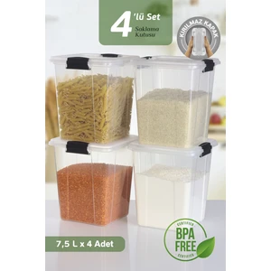 4'lü Organizer Box 7,5 L Un Bakliyat Erzak Kabı Kilit Kapaklı Düzenleyici Deterjanlık Saklama Kutusu