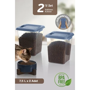 2'li Mega 7,5l Kedi Köpek Kuru Mama Saklama Kabı - Kilit Kapak Çok Amaçlı Düzenleyici Saklama Kutusu
