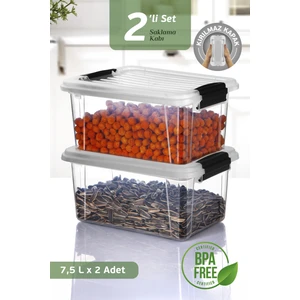 2'li 7,5l Un Bakliyat Erzak Kabı Kilitli Kapaklı Banyo Düzenleyici Deterjanlık Saklama Kutusu 2x7,5l