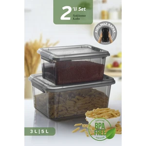 2'li Set Kilit Kapaklı Un Bakliyat Erzak Kabı - Çok Amaçlı Düzenleyici Deterjan Saklama Kutusu 3l-5l