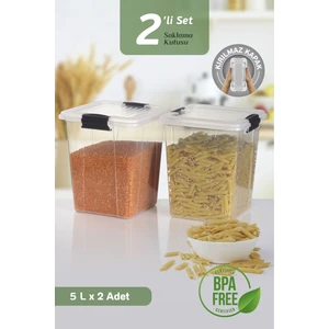 2'li Organizer Box 5l Un Bakliyat Erzak Kabı - Kilit Kapaklı Düzenleyici Deterjanlık Saklama Kutusu
