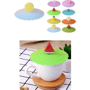 3'lü Silikon Meyve Bitki Hayvan Figürlü Kupa-Bardak Kapağı Seti-Toz Geçirmez Bardak Kapağı