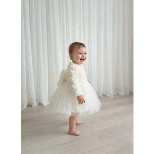 Kız Bebek Gül Desenli Fiyonk Lu Şık Özel Gün Abiye Elbise