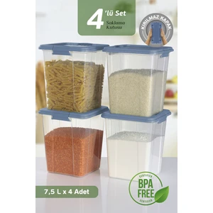 4'lü Organizer Box 7,5 L Un Bakliyat Erzak Kabı Kilit Kapaklı Düzenleyici Deterjanlık Saklama Kutusu