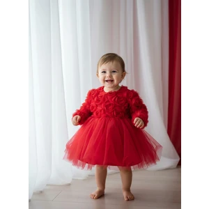 Kız Bebek Gül Desenli Fiyonk Lu Şık Özel Gün Abiye Elbise