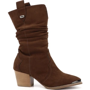 Kadın Kahve Sivri Burun Kalın Topuklu Kovboy Çizme