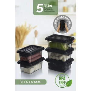 5'li Set Kahvaltılık Saklama Kabı 300 ml - Kilit Kapaklı Diyet Beslenme Kabı Lunch Box 5X300 ml