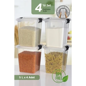 4'lü Organizer Box 5 L Un Bakliyat Erzak Kabı - Kilit Kapaklı Düzenleyici Deterjanlık Saklama Kutusu