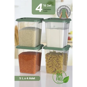 4'lü Organizer Box 5 L Un Bakliyat Erzak Kabı - Kilit Kapaklı Düzenleyici Deterjanlık Saklama Kutusu