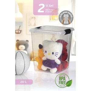 2'li Megabox 20L Saklama Kabı - Kilitli Kapaklı Çok Amaçlı Düzenleyici Kiler Depolama Oyuncak Kutusu