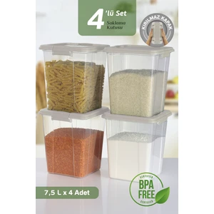 4'lü Organizer Box 7,5 L Un Bakliyat Erzak Kabı Kilit Kapaklı Düzenleyici Deterjanlık Saklama Kutusu