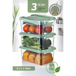 3'lü Set 3l Kilit Kapaklı Erzak Saklama Kabı Difriz Buzdolabı Düzenleyici Un Bakliyat Saklama Kutusu