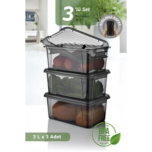 3'lü Set 3l Kilit Kapaklı Erzak Saklama Kabı Difriz Buzdolabı Düzenleyici Un Bakliyat Saklama Kutusu
