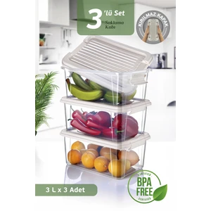 3'lü Set 3l Kilit Kapaklı Erzak Saklama Kabı Difriz Buzdolabı Düzenleyici Un Bakliyat Saklama Kutusu