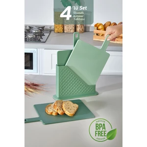 4'lü Tezgah Üstü Standlı Kulplu Kesme Tahtası - Çoklu Doğrama Tahtası Ekmek Sebze Et Kesim Panosu