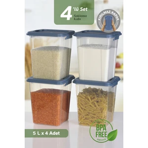 4'lü Organizer Box 5 L Un Bakliyat Erzak Kabı - Kilit Kapaklı Düzenleyici Deterjanlık Saklama Kutusu