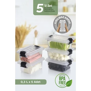 5'li Set Kahvaltılık Saklama Kabı 300 ml - Kilit Kapaklı Diyet Beslenme Kabı Lunch Box 5X300 ml
