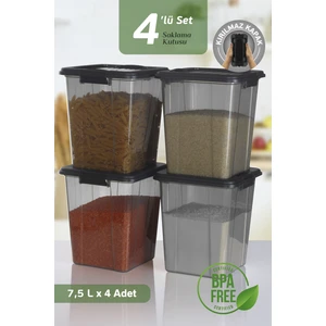 4'lü Organizer Box 7,5 L Un Bakliyat Erzak Kabı Kilit Kapaklı Düzenleyici Deterjanlık Saklama Kutusu