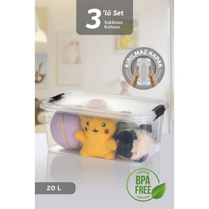 3'lü 20L Multibox Saklama Kabı Kilitli Kapaklı Çok Amaçlı Düzenleyici Kiler Depolama Saklama Kutusu