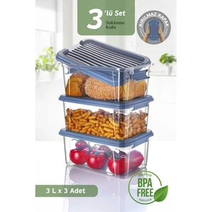 3'lü Set 3l Kilit Kapaklı Erzak Saklama Kabı Difriz Buzdolabı Düzenleyici Un Bakliyat Saklama Kutusu