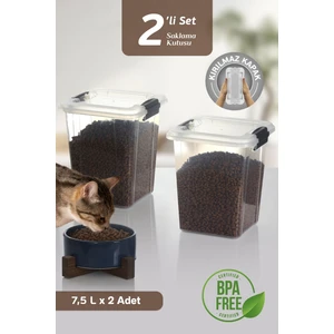 2'li Mega 7,5l Kedi Köpek Kuru Mama Saklama Kabı - Kilit Kapak Çok Amaçlı Düzenleyici Saklama Kutusu