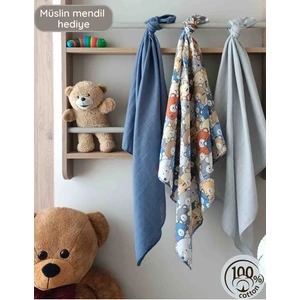 Bebek Müslin Örtü&battaniye 3 Adet %100 Pamuklu Çok Amaçlı Örtü 80X75CM-OEKO Tex Sertifikalı