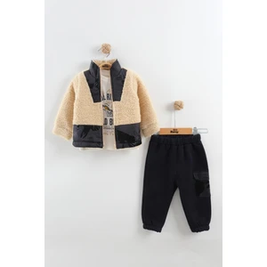 Erkek Bebek Kamuflaj Desen Peluş Eşofman 3'lü Takım (9-12-18 Ay)