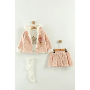 Kız Bebek Tişört, Etek ve Peluş Montlu 3’lü Takım (9-12-18 Ay)