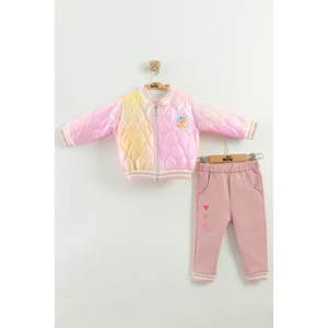 Kız Bebek Baskılı 3'lü Eşofman Takımı (Sweatshirt, Pantolon, Ceket) (9-12-18 Ay)