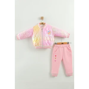 Kız Bebek Baskılı 3'lü Eşofman Takımı (Sweatshirt, Pantolon, Ceket) (9-12-18 Ay)