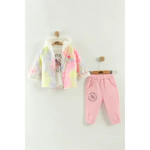 Kız Bebek Baskılı Sweatshirt, Pantolon ve Ceket 3'lü Takım (9-12-18 Ay)
