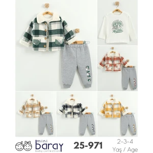 Erkek Çocuk Kareli Ceket, Sweatshirt ve Pantolon 3’lü Takım (2-3-4 Yaş)