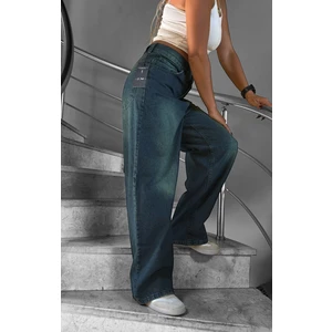 Eskitme Yıkama Unisex Baggy Jeans Pantolon Yeşil1