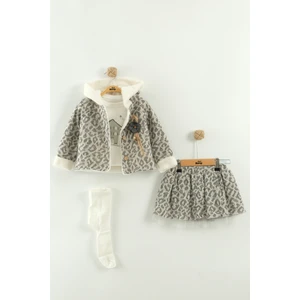 Kız Bebek Tişört, Etek ve Peluş Montlu 3’lü Takım (9-12-18 Ay)